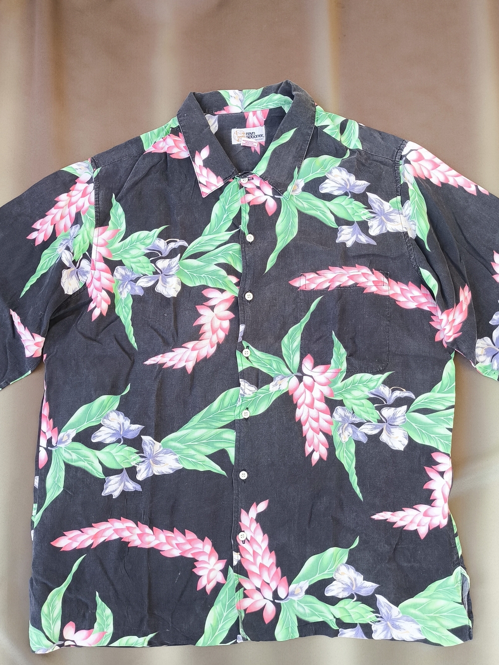 Reyn Spooner Vintage Rayon Hawaiian Floral Camp Collar Shirt 90s, Size XL Black